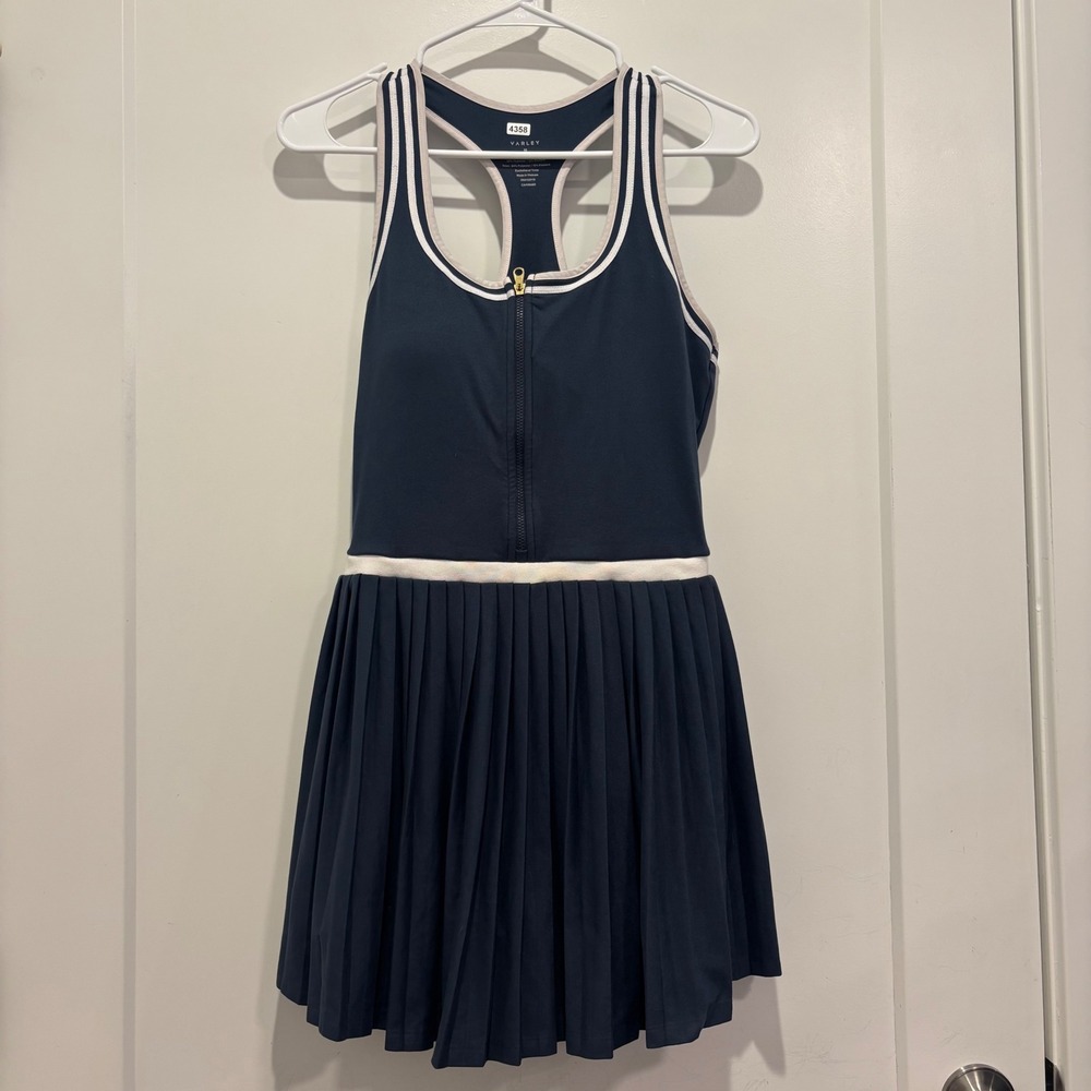 Varley Navy Blue Pleated Tennis Dress Half Zip Racerback Athletic Mini Dress